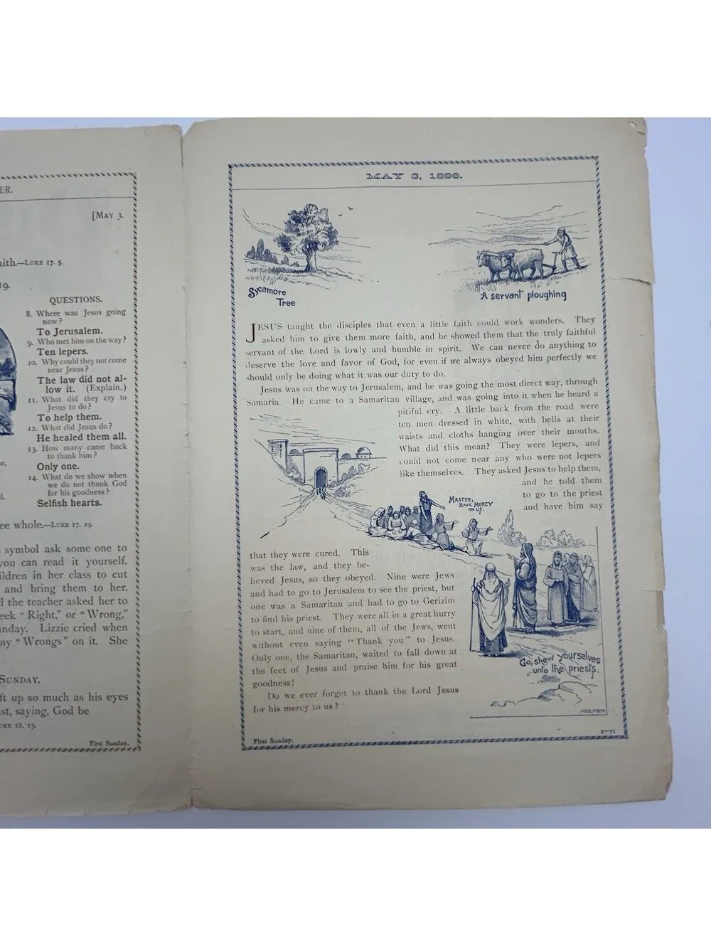 1892 Picture Paper Lesson Aug.7, 19th Century Children’s Religious Lesson    C22